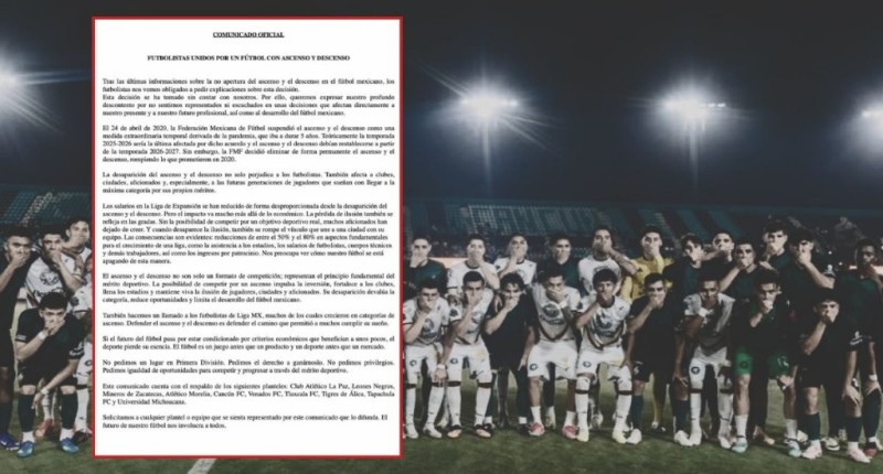 FUTBOLISTAS DE LIGA DE EXPANSIÓN EXIGEN REGRESO DEL ASCENSO: `PEDIMOS EL DERECHO A GANARLO´