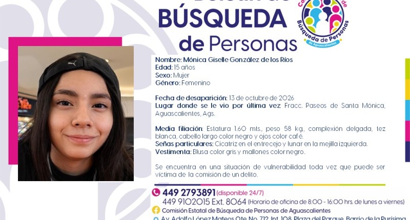 SE BUSCA A MÓNICA GISELLE GONZÁLEZ DE LOS RÍOS