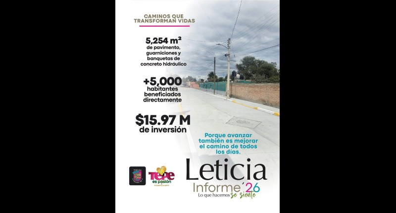 DESTACA LETICIA OLIVARES INVERSIÓN DE CASI 16 MILLONES DE PESOS EN PAVIMENTACIÓN Y URBANIZACIÓN EN TEPEZALÁ